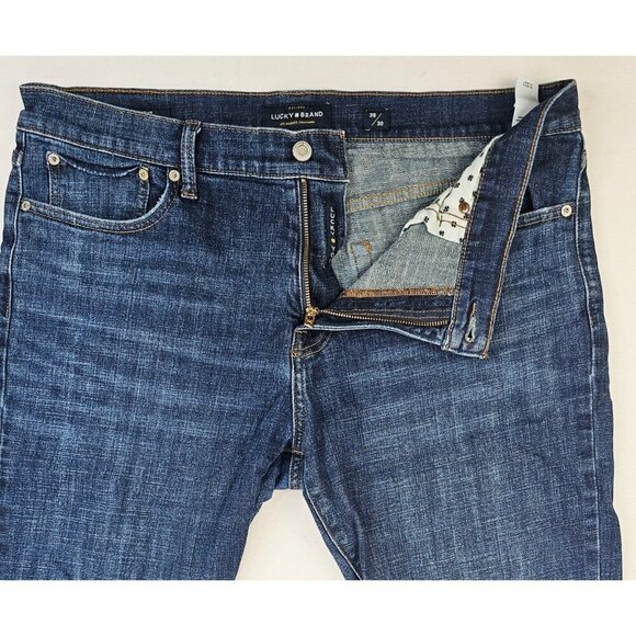 Lucky Brand Size 38X30 Mens 221 Straight Blue Denim 5 Pocket Logo Tag Jeans - Picture 10 of 13